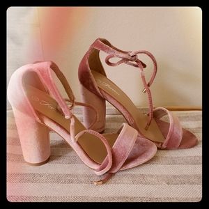 Pink Velvet chunky heel